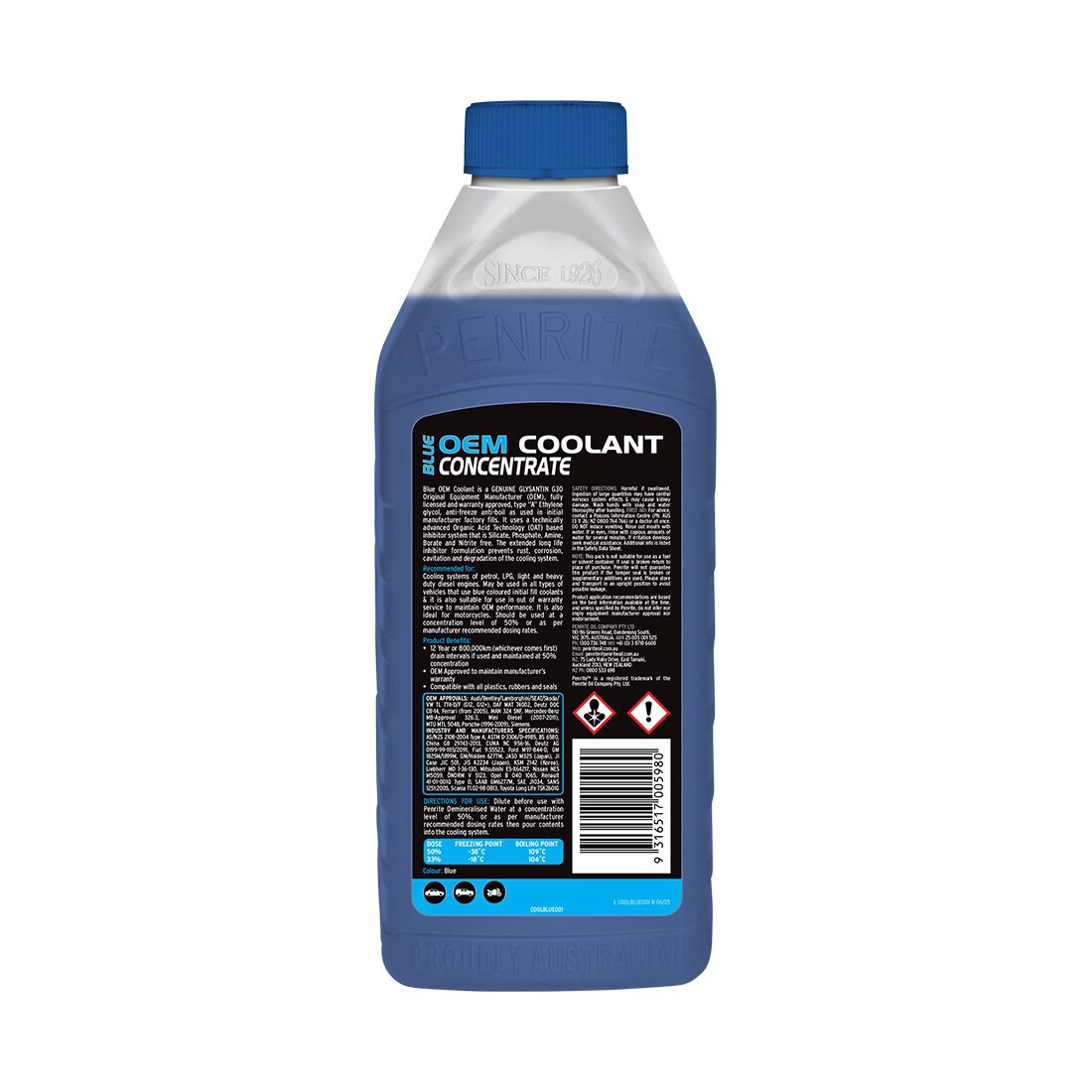 Penrite Blue Long Life Anti Freeze / Anti Boil Coolant Concentrate - 1 Litre, , scanz_hi-res