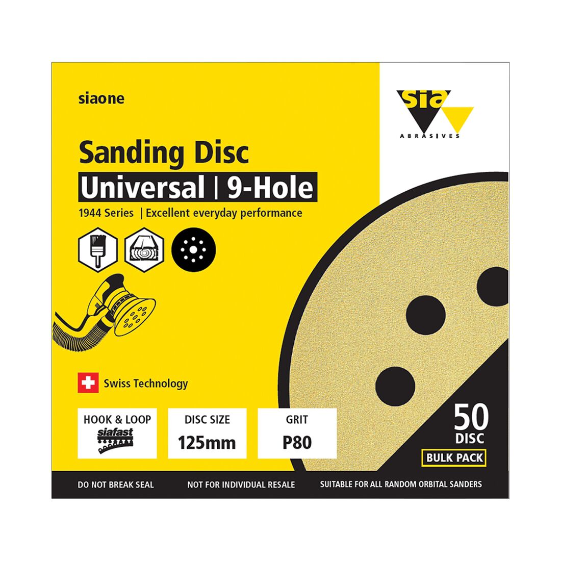 SIA Abrasives 125mm Sanding Disc, 1944 Series, 8 Hole, 60 Grit, 50 Pack, , scanz_hi-res