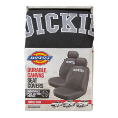 Dickies Collegiate Poly Canvas Seat Covers Black/Grey Adjustable Headrests Airbag Compatible, , scanz_hi-res