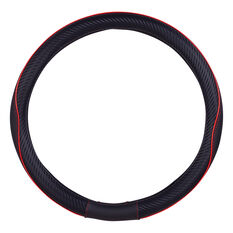 SCA Steering Wheel Cover Leather Look & Carbon Black/Red 380mm Diameter, , scanz_hi-res