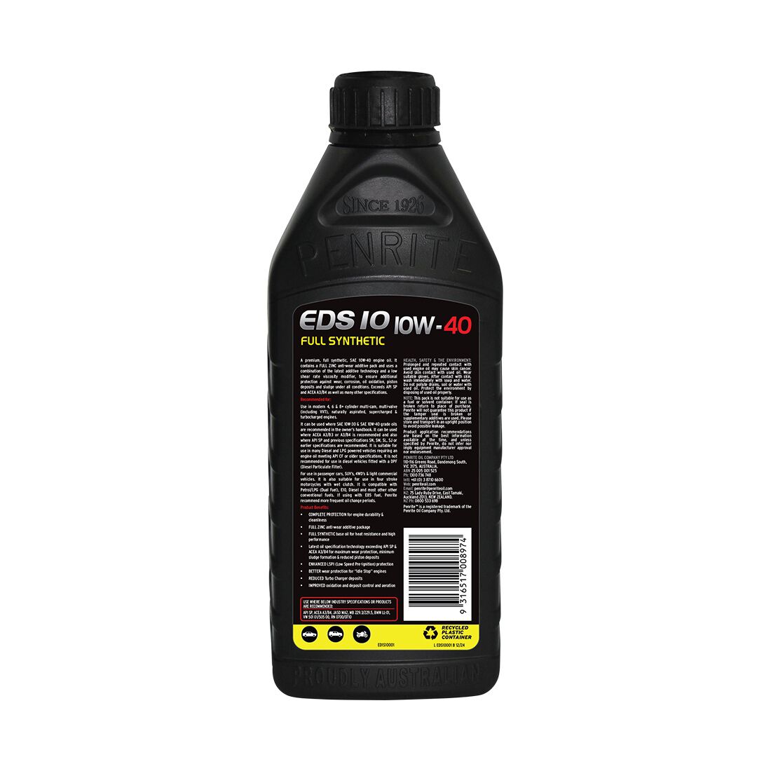 Penrite Full Synthetic Engine Oil - 10W-40 1 Litre, , scanz_hi-res