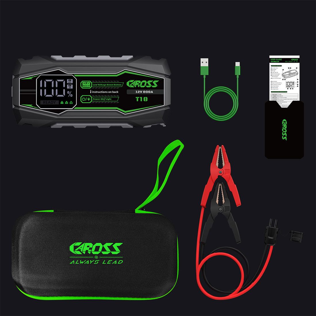 CAROSS T18 12V 800A Compact Smart Lithium Jump Starter With Built-in 3 Mode Light, , scanz_hi-res