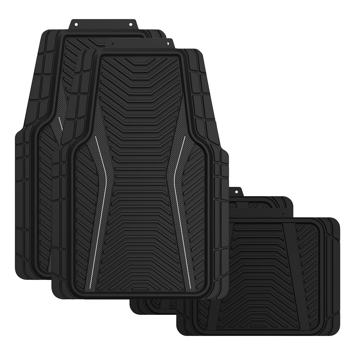 SCA Carbon Fibre PVC Car Floor Mats - Set of 4, Black/Grey, , scanz_hi-res