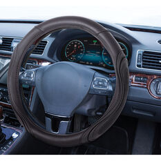 SCA Steering Wheel Cover Leather Look Rubber Grip Black 380mm diameter, , scanz_hi-res