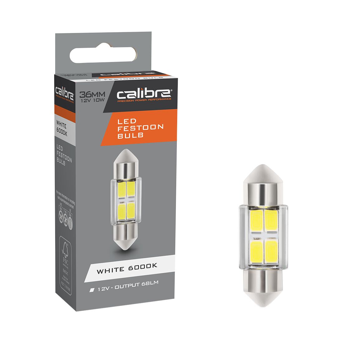 Calibre Automotive Globes - LED White Festoon, 12V, 10W, 36mm, , scanz_hi-res