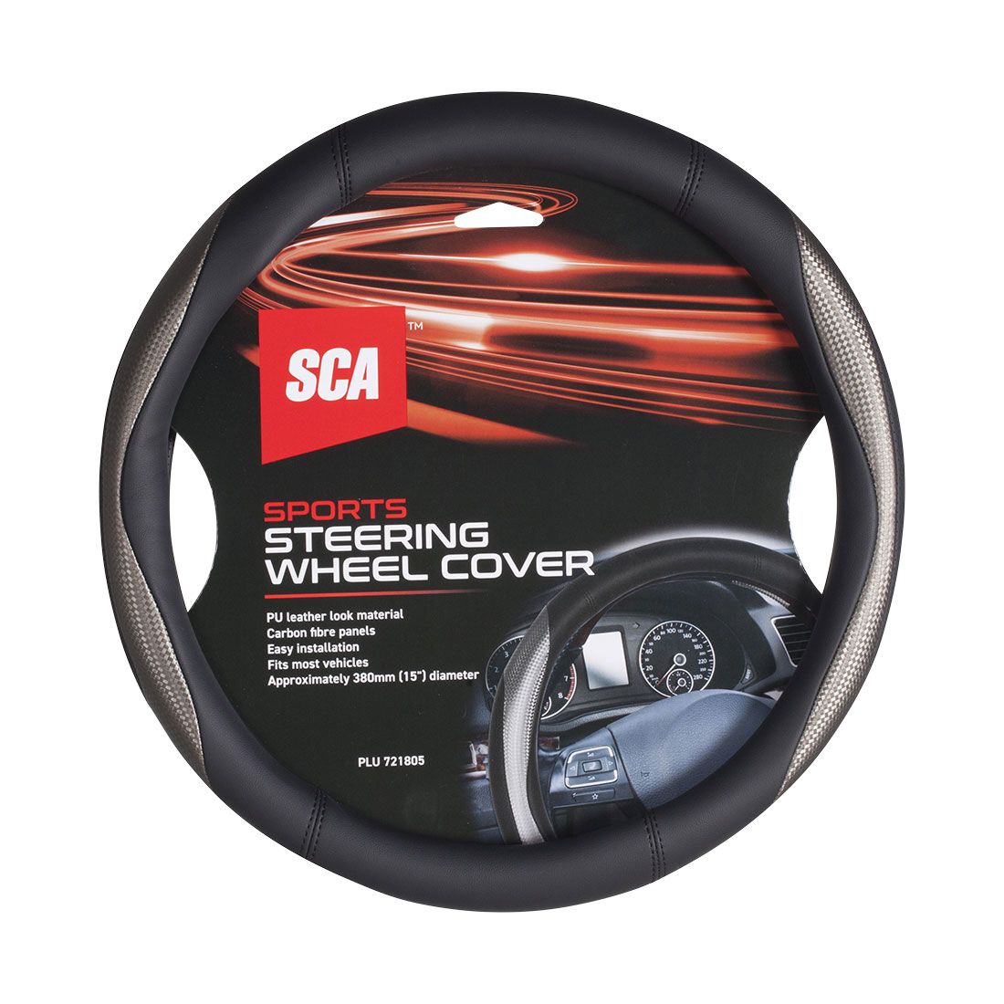 SCA Steering Wheel Cover Sports Leather Look Black Metallic, , scanz_hi-res