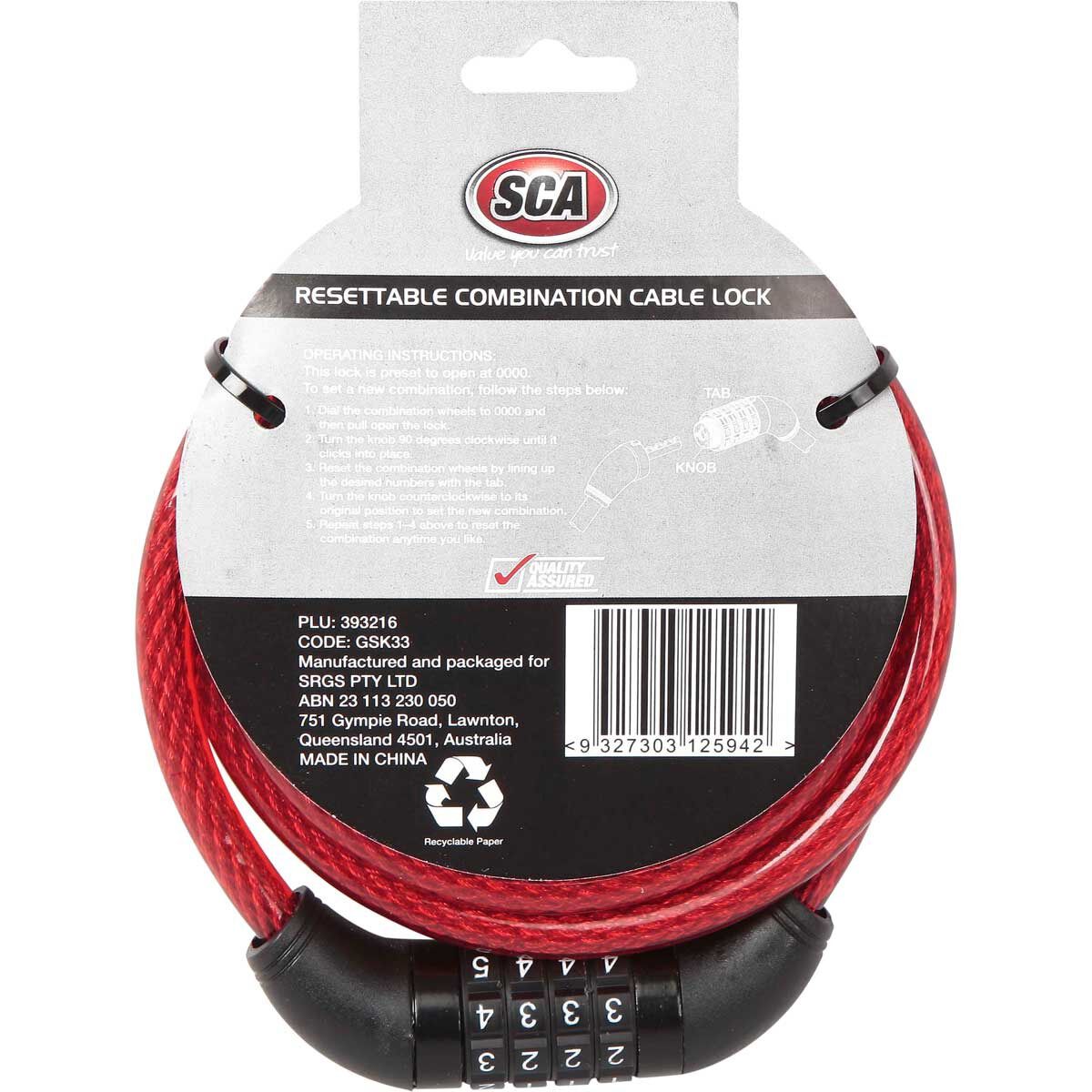 SCA Resettable Combination Lock - 1.5m x 10mm, , scanz_hi-res