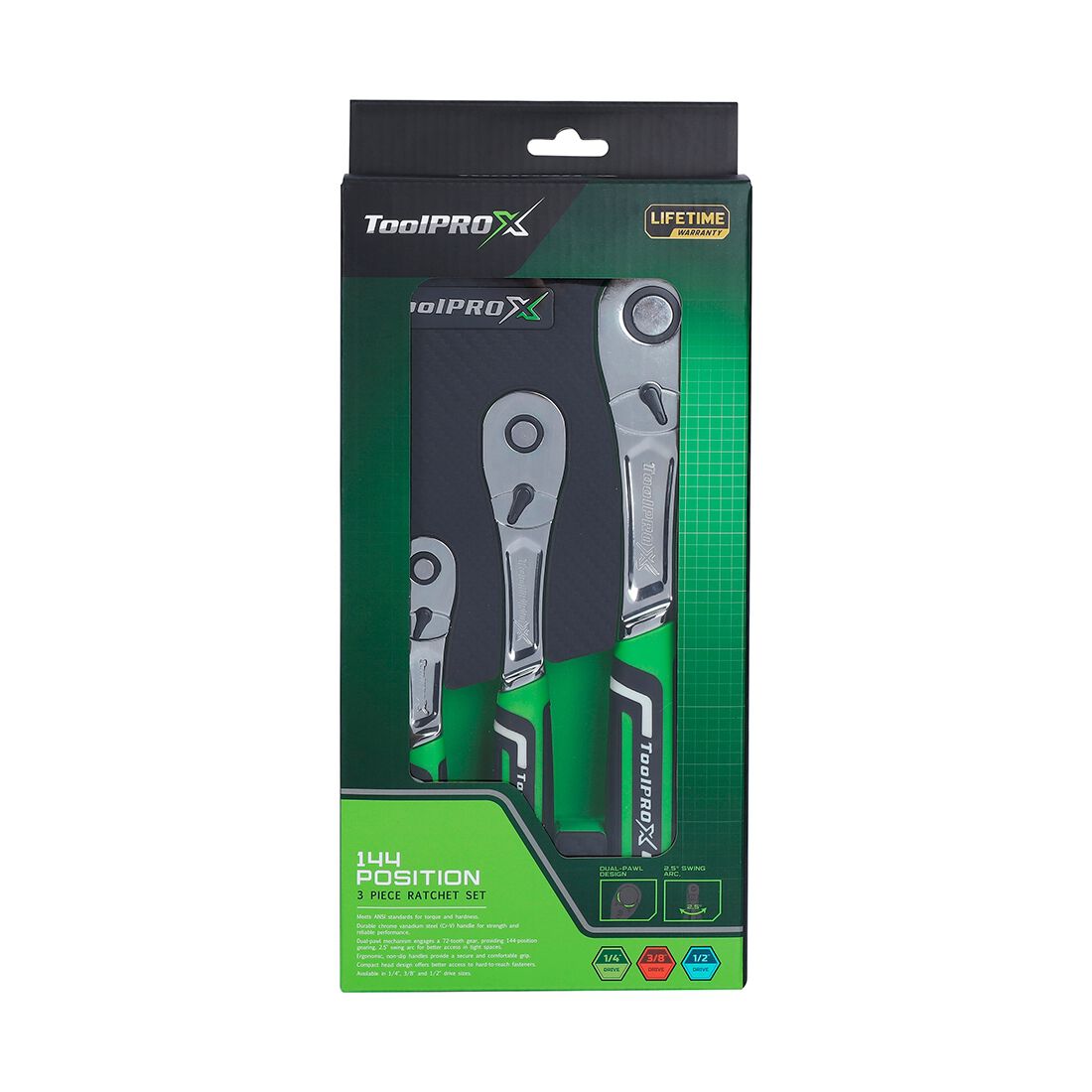ToolPRO-X 144 Position Ratchet Set 3 Piece, , scanz_hi-res