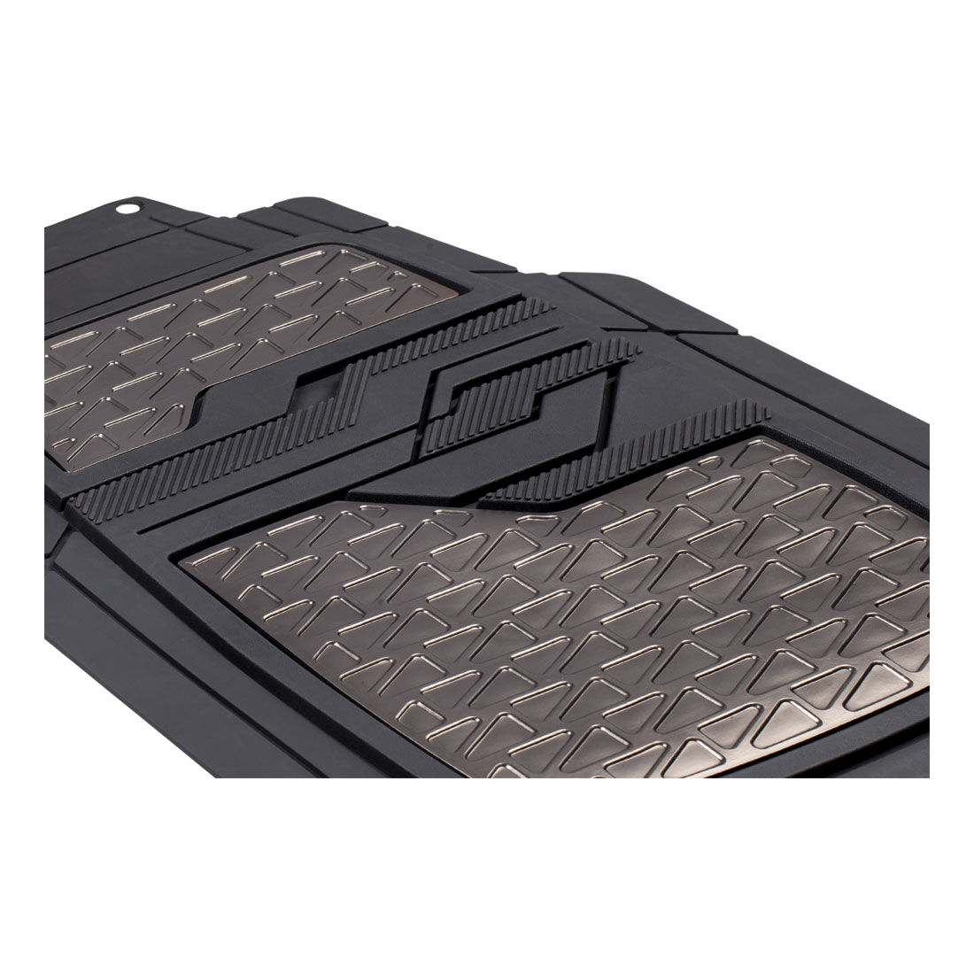 SCA Checkerplate PVC Car Floor Mats - Set of 4, Gun Metal Grey/Black, , scanz_hi-res
