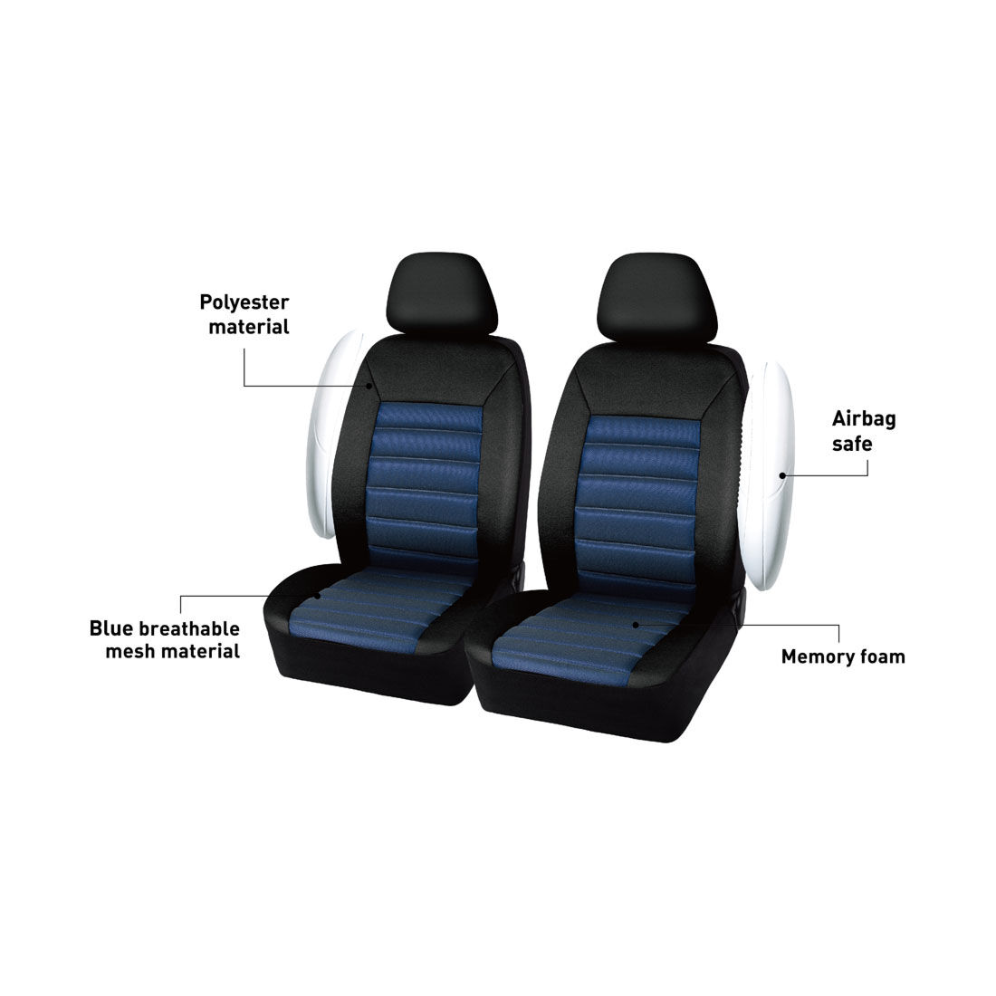 SCA Memory Foam Seat Covers Blue Adjustable Headrests Airbag Compatible, , scanz_hi-res