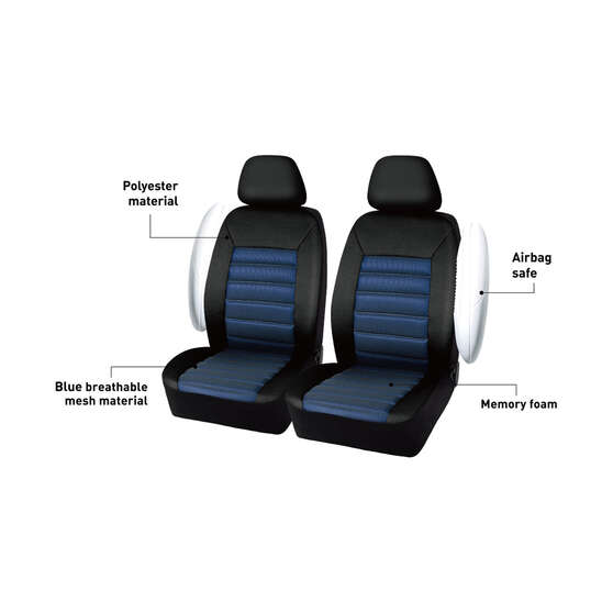 SCA Memory Foam Seat Covers Blue Adjustable Headrests Airbag Compatible, , scanz_hi-res