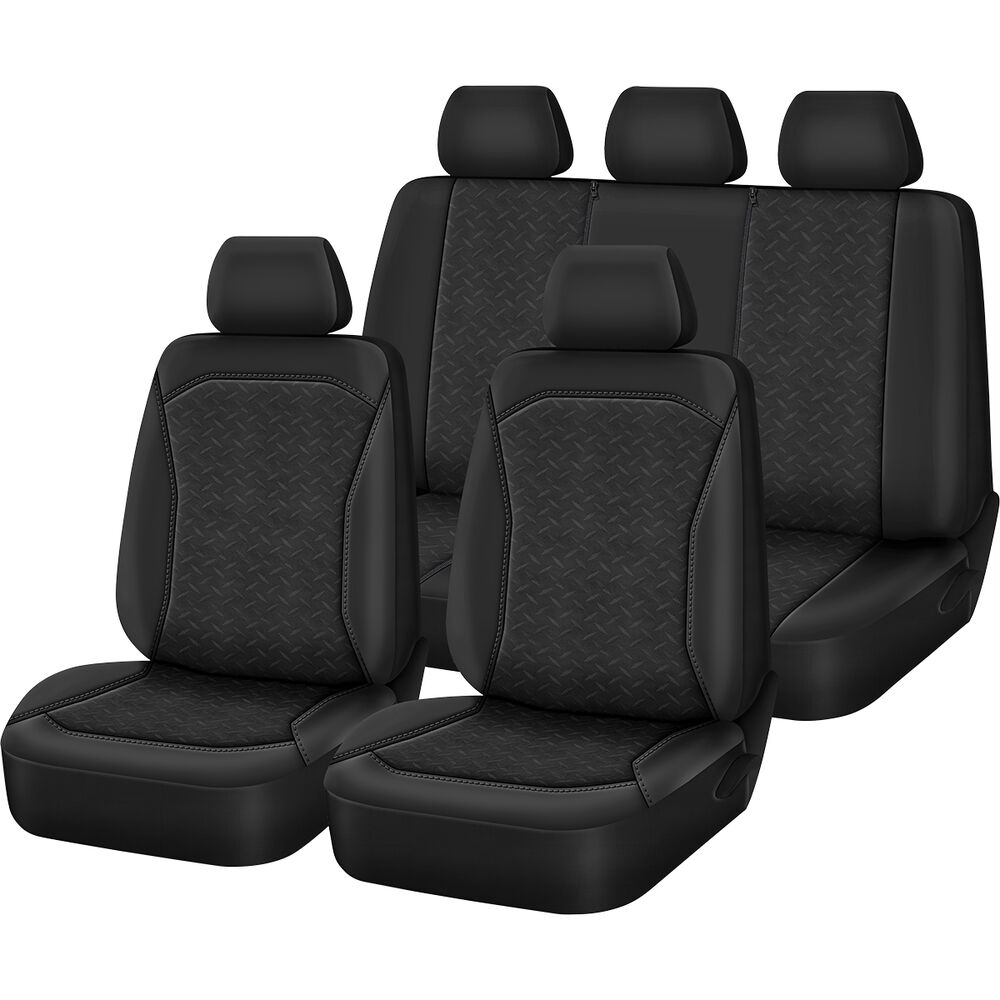 SCA Embroidered Jacquard Seat Cover Pack Black Adjustable Headrests