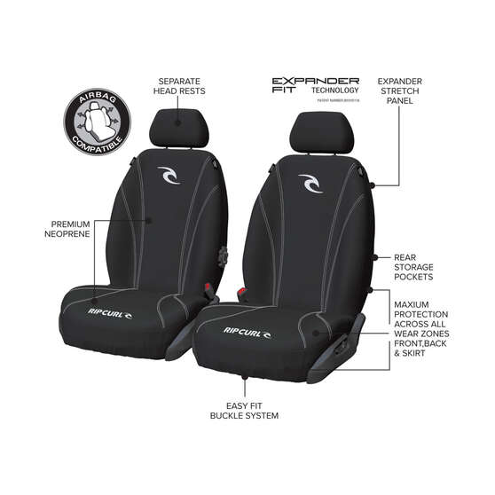Rip Curl Logo Neoprene Seat Covers White/Black Adjustable Headrests Airbag Compatible, , scanz_hi-res
