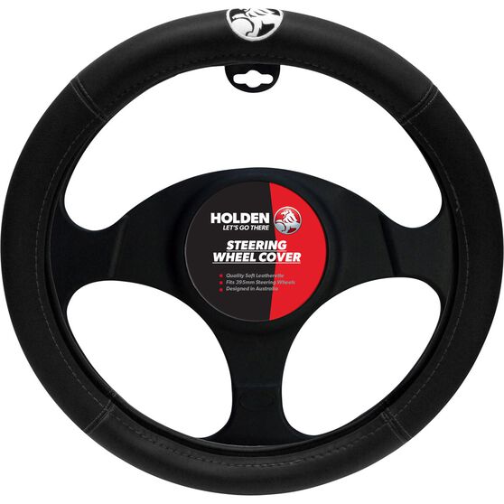 Holden Steering Wheel Cover Leather Look Black 395mm (15"), , scanz_hi-res