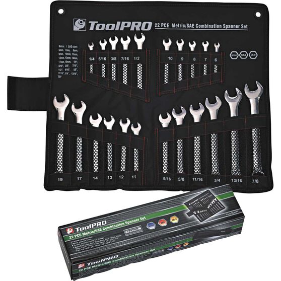 ToolPRO Spanner Set Combination Metric/SAE 22 Piece, , scanz_hi-res