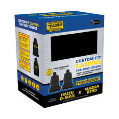 Tradies Canvas Ready Made Seat Covers Front Pair Black suits BT50/DMAX, , scanz_hi-res