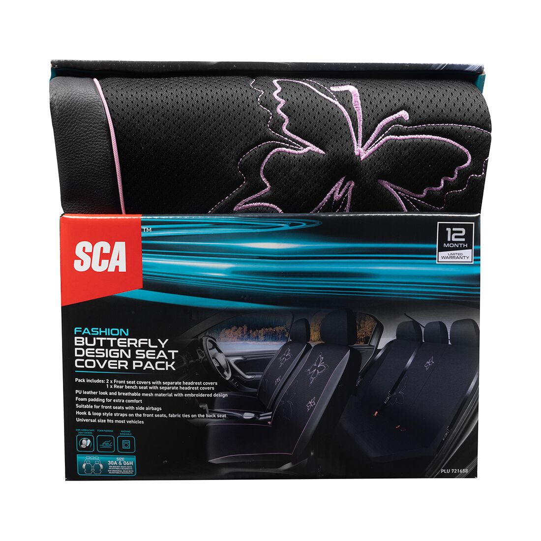 SCA Butterfly Seat Cover Pack Pink Adjustable Headrests Airbag Compatible 30&06H SAB, , scanz_hi-res