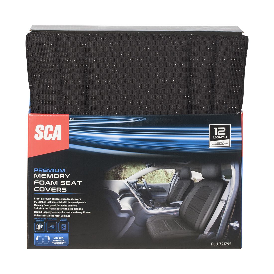SCA Memory Foam Jacquard Seat Covers Black, Adjustable Headrests, Airbag Compatible, Size 30A, , scanz_hi-res