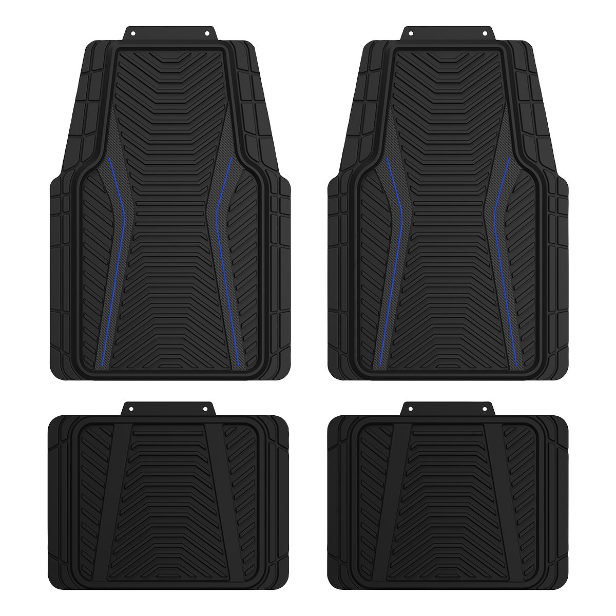SCA Carbon Fibre PVC Car Floor Mats - Set of 4, Black/Blue, , scanz_hi-res