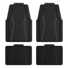 SCA Carbon Fibre PVC Car Floor Mats - Set of 4, Black/Blue, , scanz_hi-res