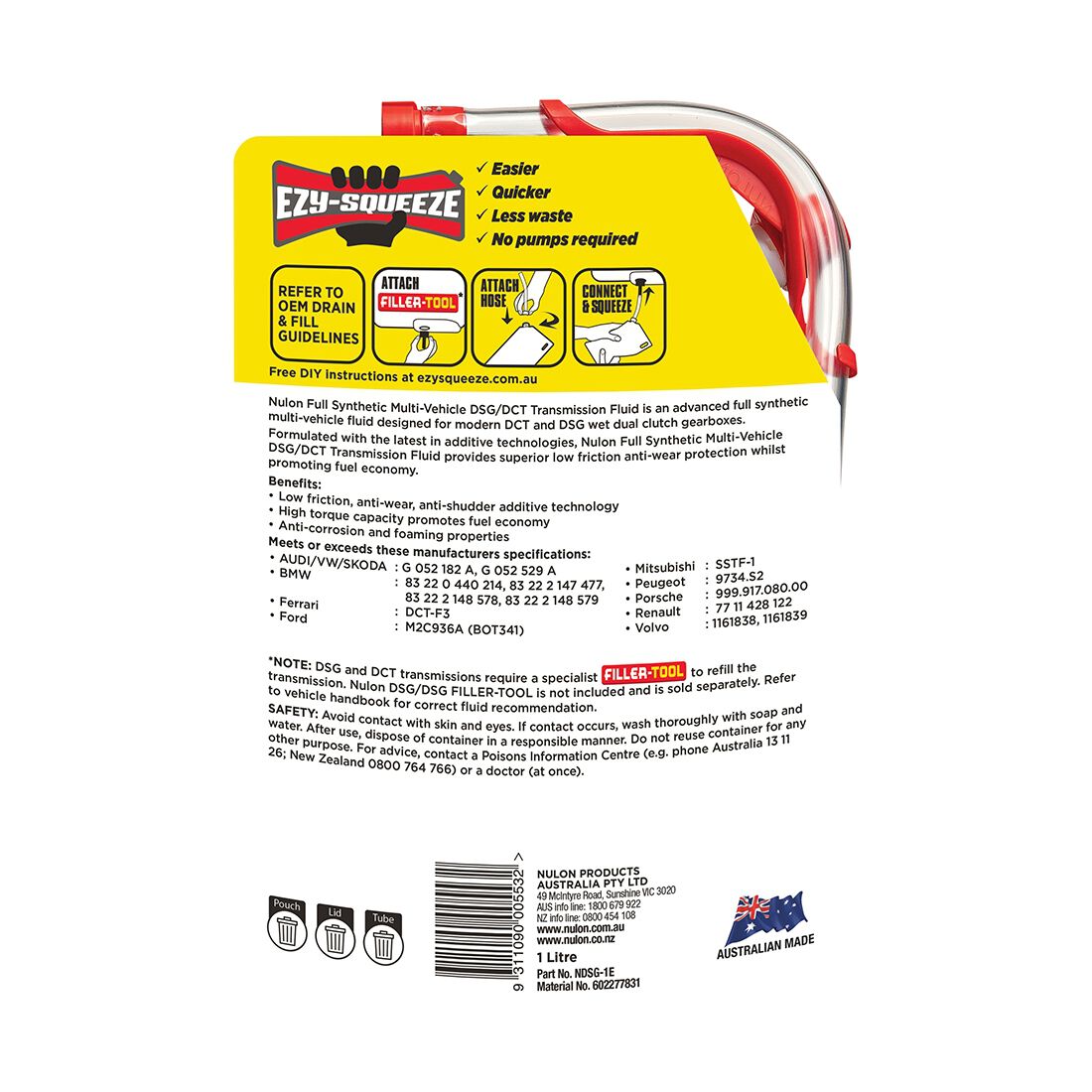 NULON EZY-SQUEEZE Multi-Vehicle DSG/DCT Transmission Fluid - 1 Litre, , scanz_hi-res