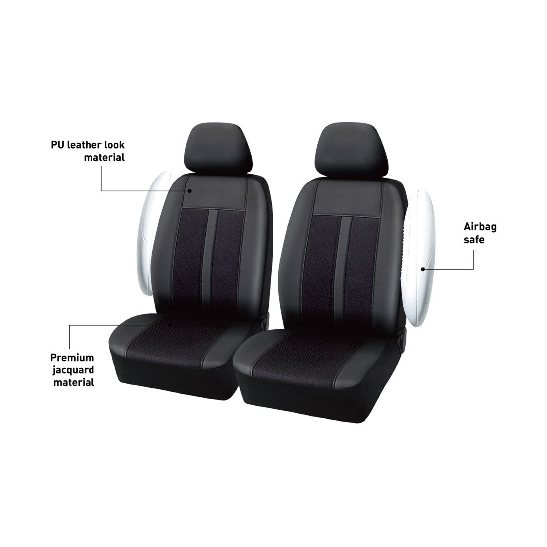 SCA Premium Jacquard & Leather Look Seat Covers Black/Red Adjustable Headrests Airbag Compatible 30SAB, , scanz_hi-res