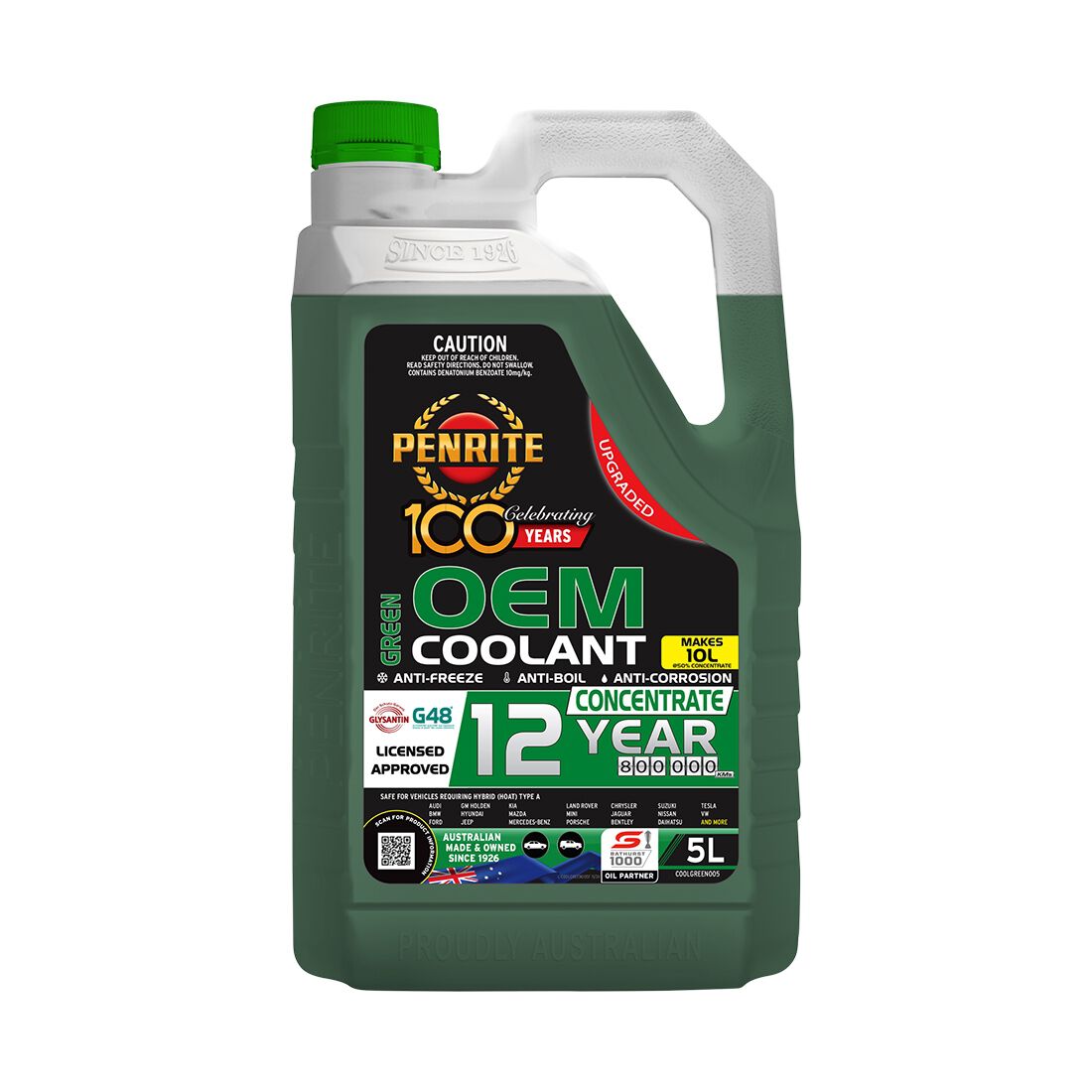 Penrite Green Long Life Anti Freeze / Anti Boil Coolant Concentrate - 5 Litres, , scanz_hi-res