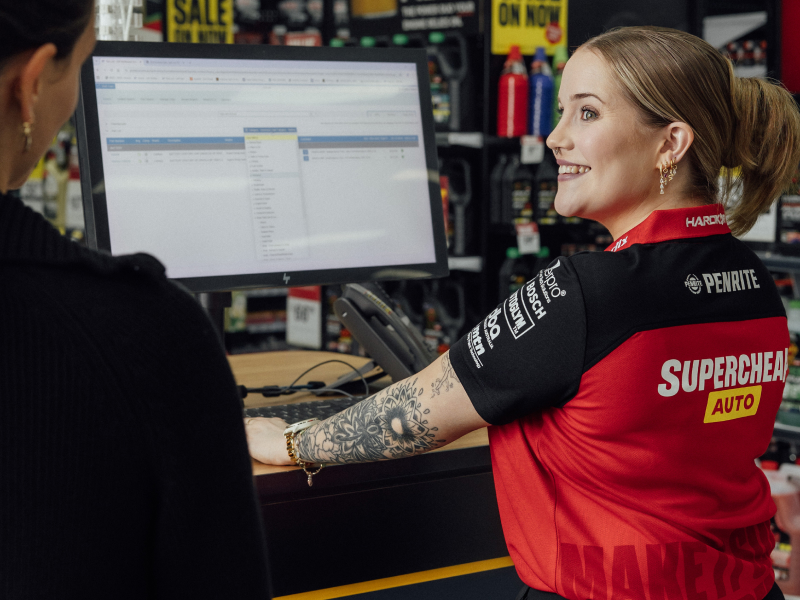 Team member with customer